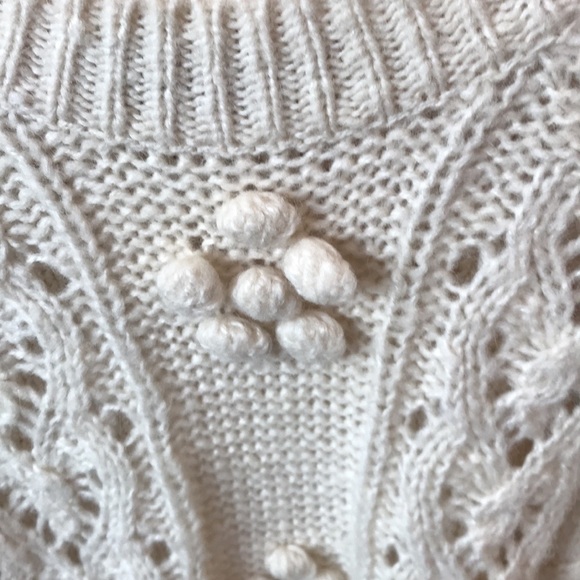 J. Crew Cable-knit Pointelle Sweater With Popcorn Flowers Cream Size Medium - Picture 4 of 10